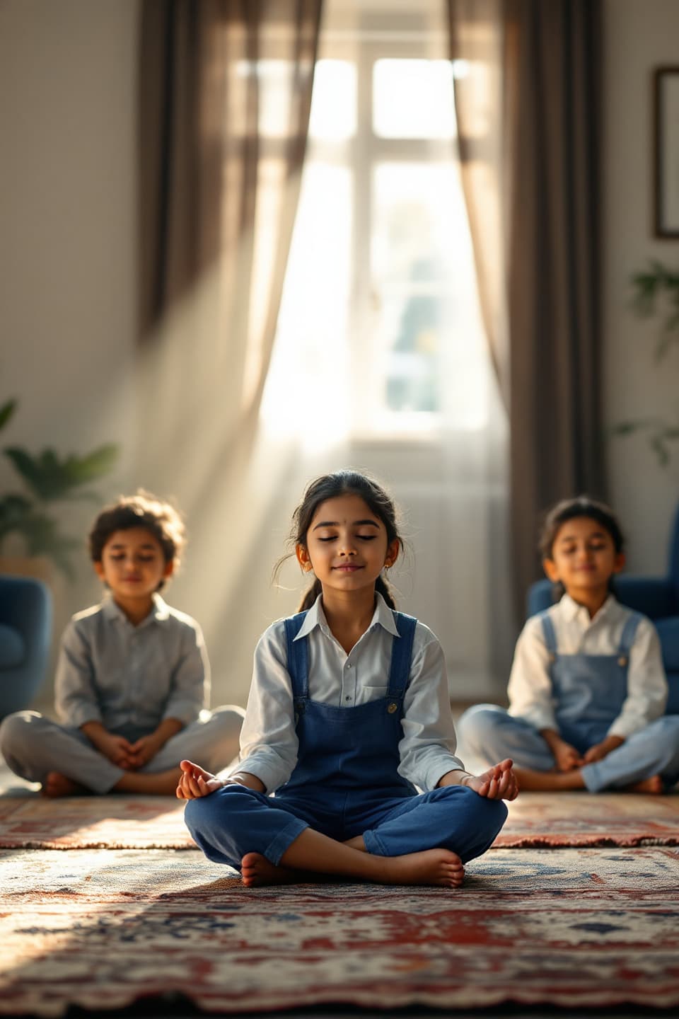 Kids practicing pranayama breathing
